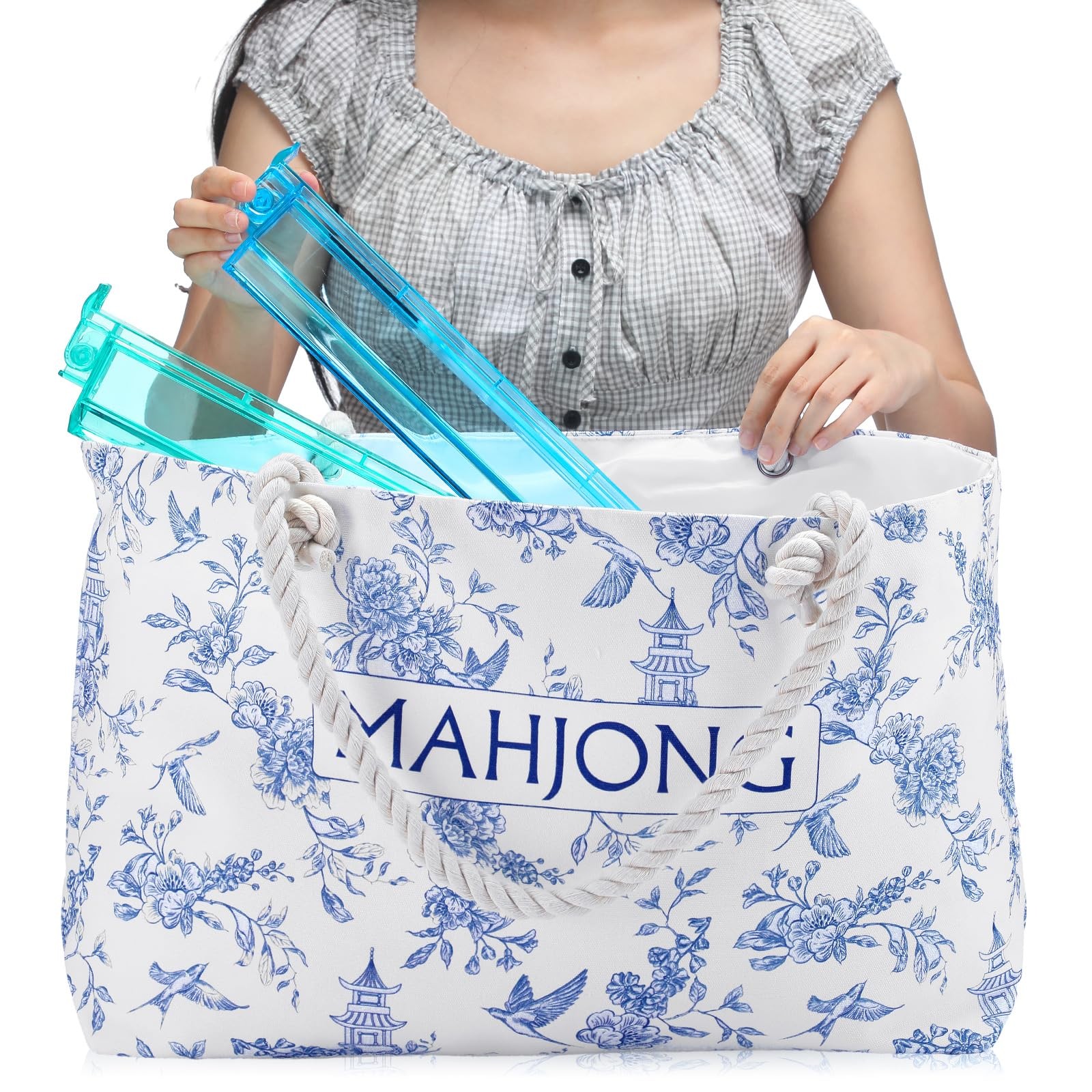Empty Mahjong Tote Bag Mahjong Canvas Bag 24.0 x 13.0 x 4.7 Inch Chinoiserie …