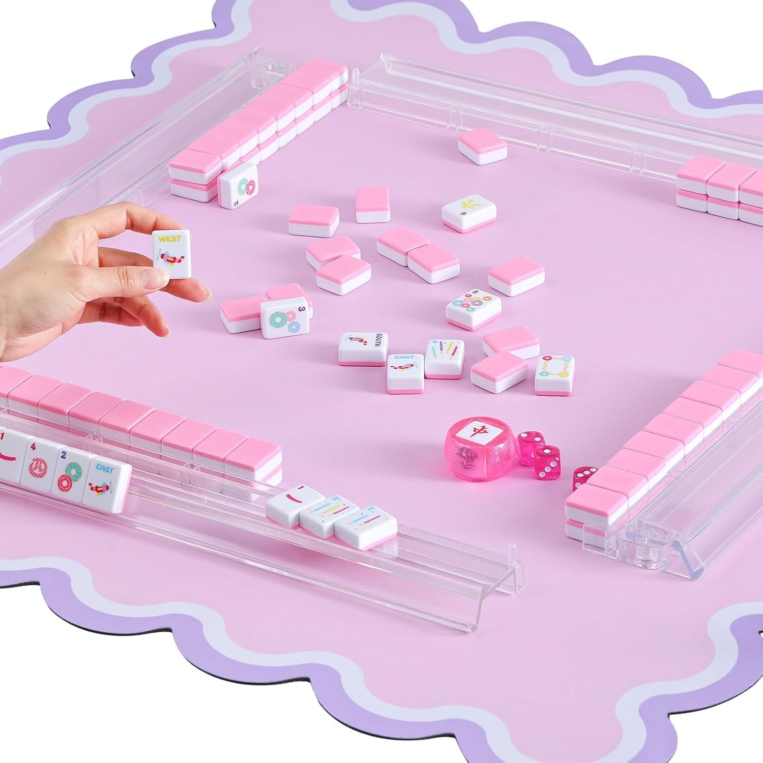 160 Pink Printed American Mahjong Game Set with Carrying Bag and Accessories NEW
