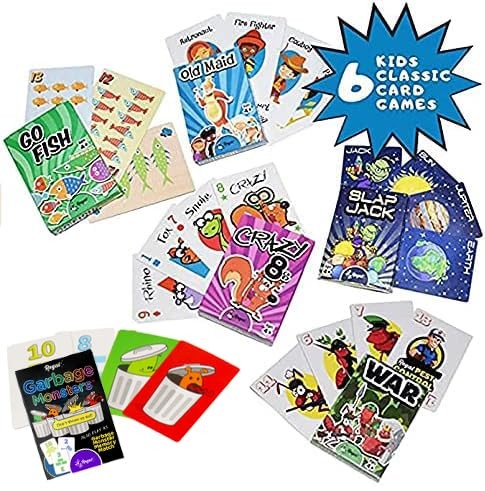 6 Pack Tabletop Game Set Fun Card Decks for Kids Family Entertainment