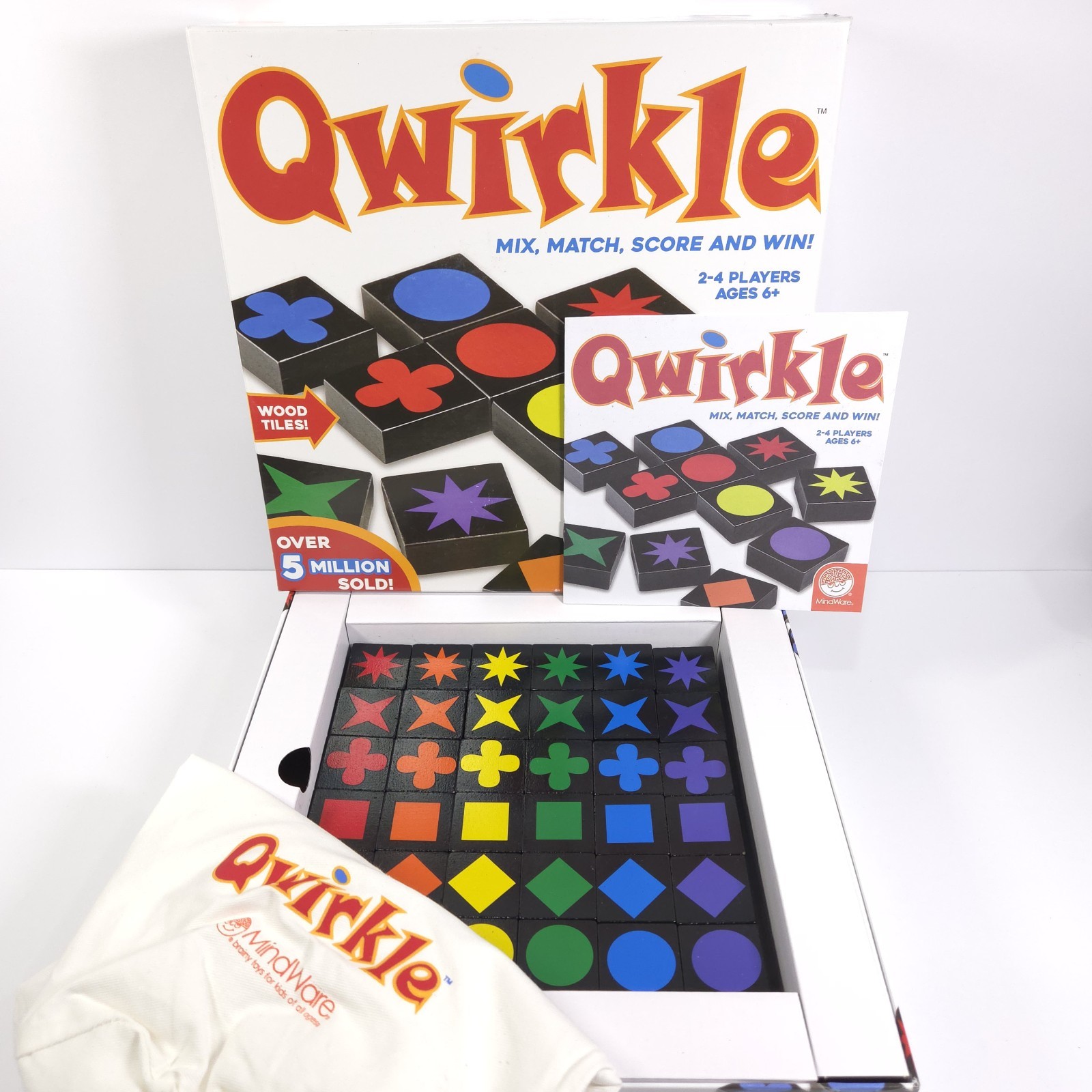 Qwirkle Board Game COMPLETE 108 Tiles Shapes Colors Good Strategy MindWare