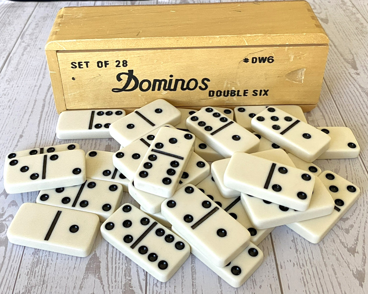 Double Six Dominoes Set – 28 Ivory Tiles in Wooden Storage Case Kingstone Tiawan