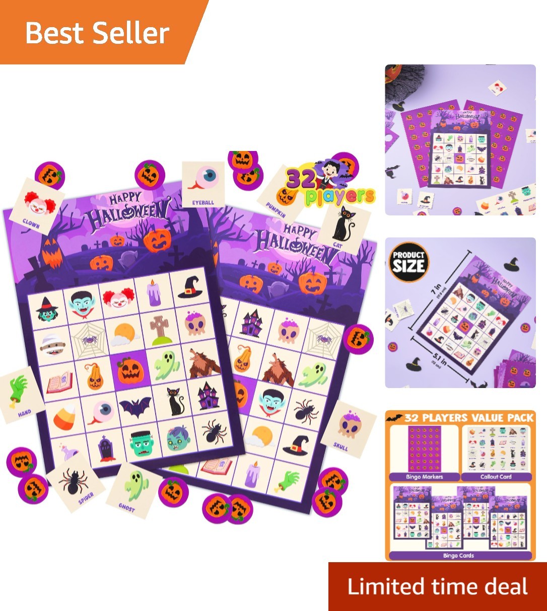 Complete Halloween Bingo Set for 32 Players – Perfect for School & Family
