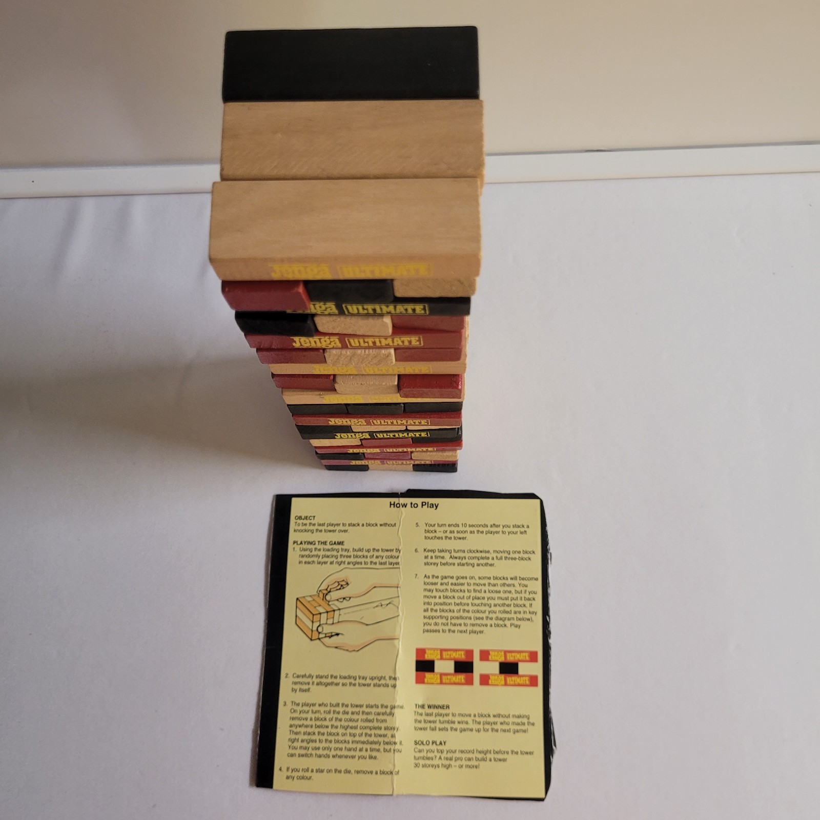Vintage JENGA ULTIMATE Game 54 Red Black And Natural Wooden Blocks RARE HTF