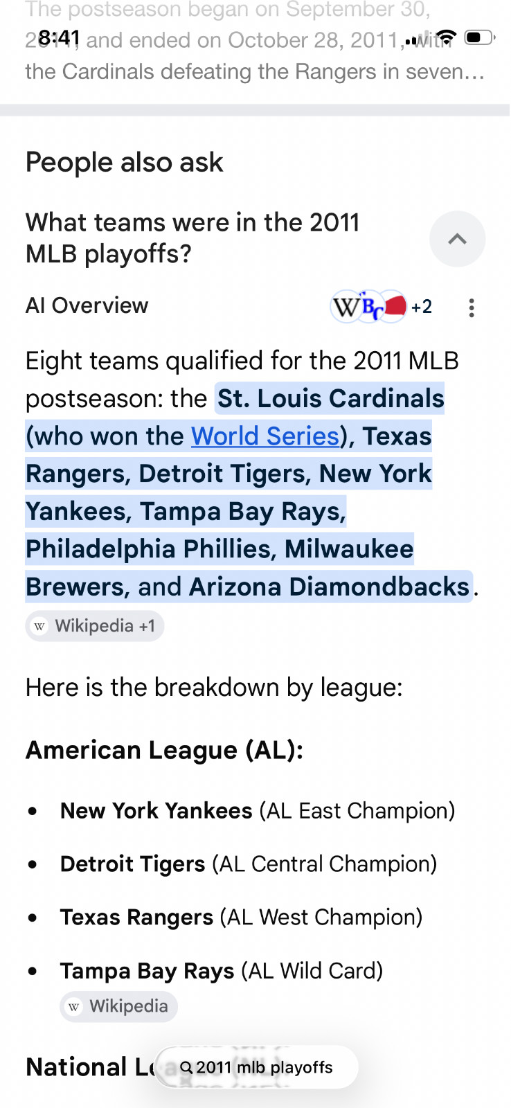 2011 Strat- O- Matic Baseball Playoff Teams