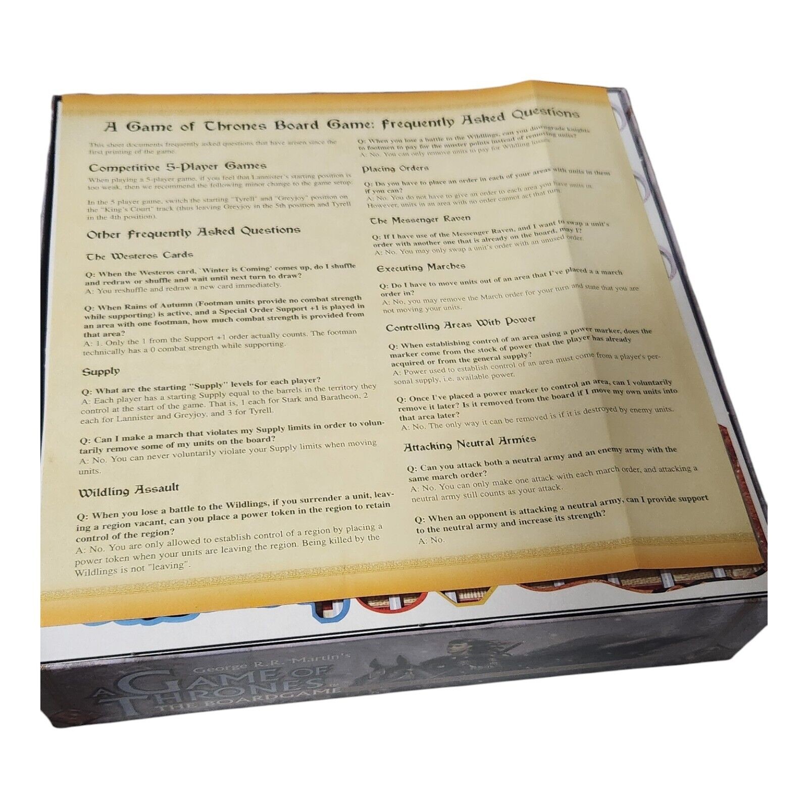 Game Of Thrones Board Game 1st Edition Fantasy Flight 2003 HBO