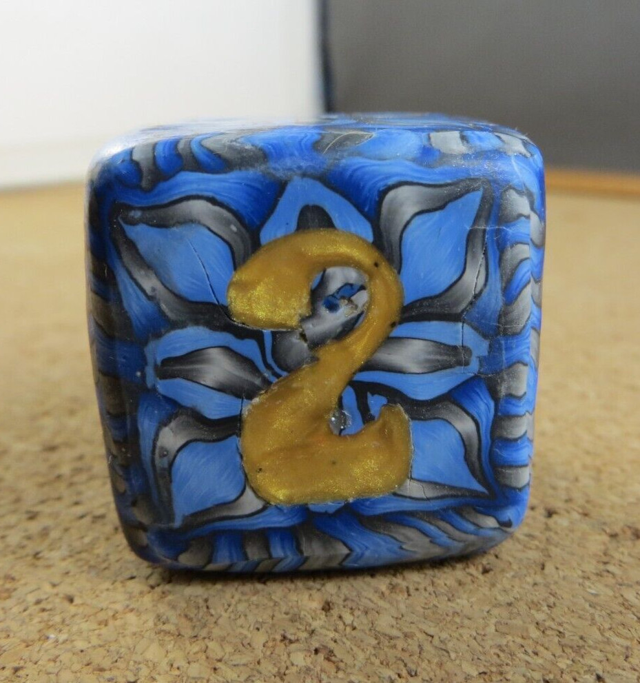Jena’s Handmade Backgammon Doubling Cube Blue Gold Gray One of A Kind #268