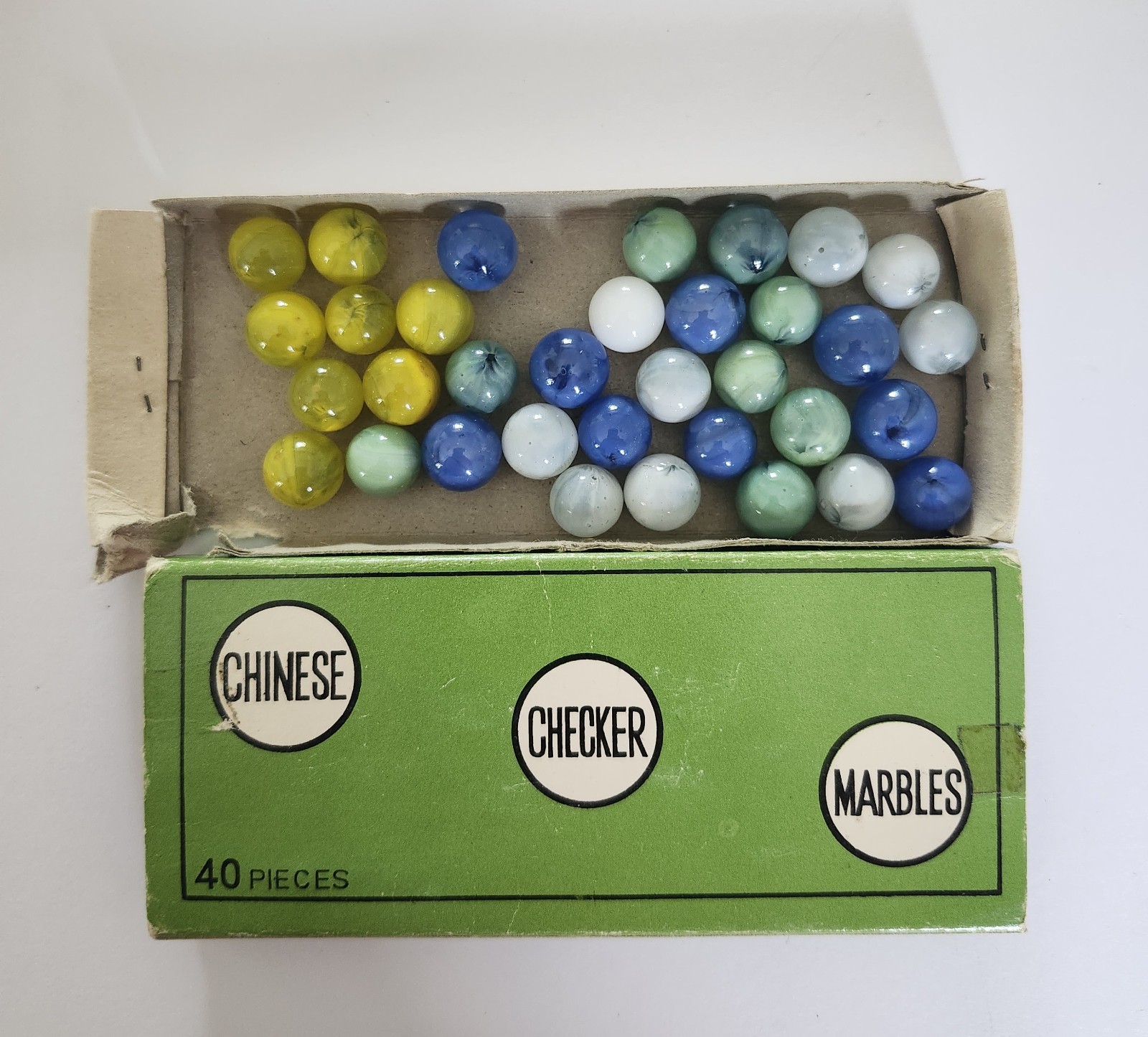OHIO ART VINTAGE CHINESE CHECKERS LITHO TIN METAL DRAGON GAME – 34 MARBLES