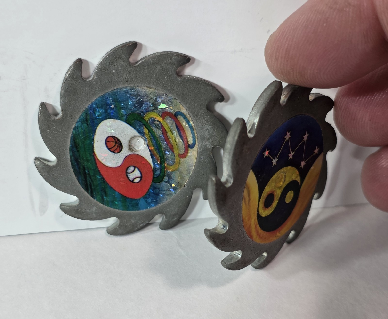 Vintage 1990’s Metal Saw Blade Spinner Pog Slammer Lot Of (2)!! Spins Fast!