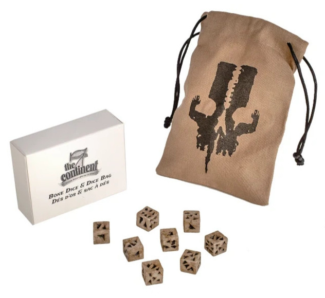 The 7th Continent Bone Dice and Bag Kickstarter Promo Set of 8 Dice NEW SEALED