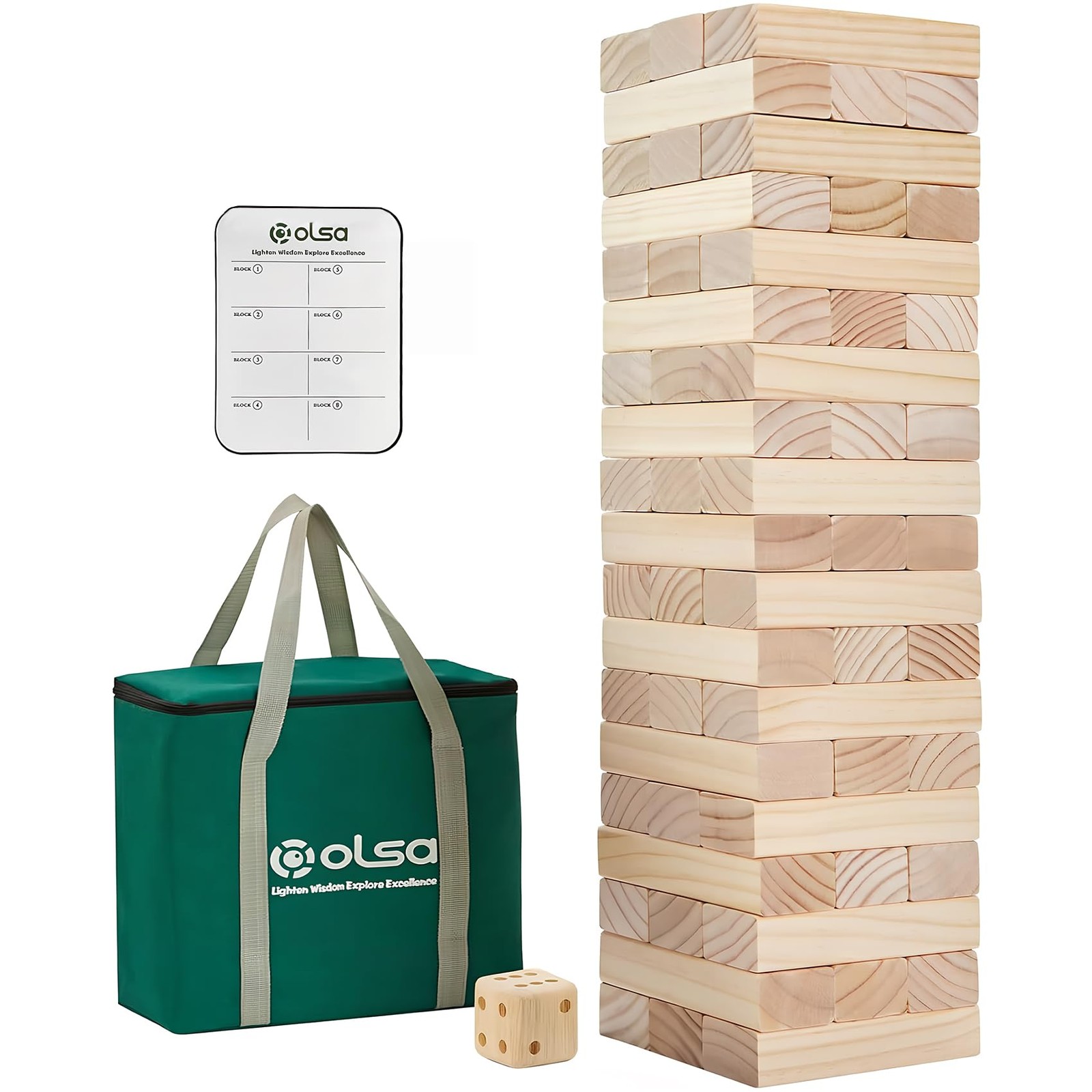 Giant Tumble Tower 57PCS Wooden Block Stacking Yard Games with Carrying Bag C…