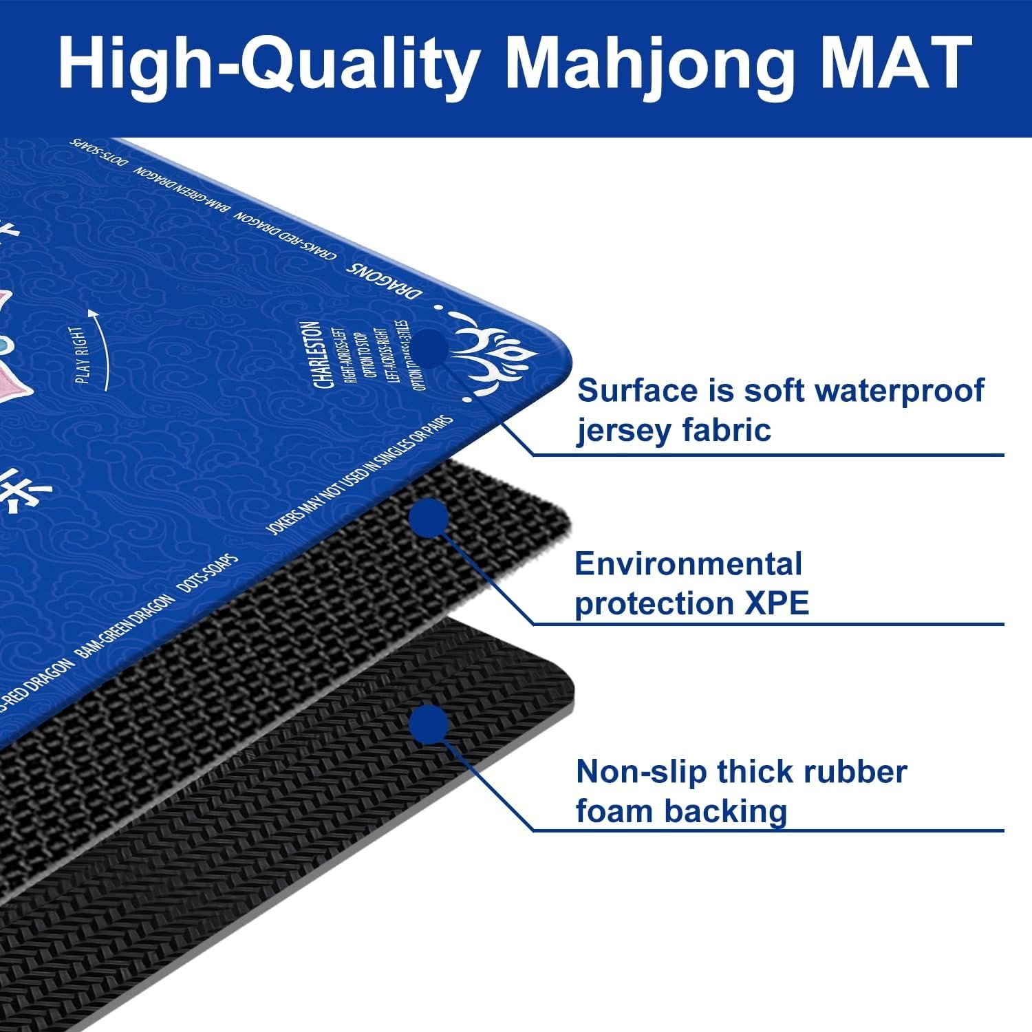 Mahjong Mat for Table 31.5″X31.5″ Rubber American Mahjong Mat with Rules, Non Sl