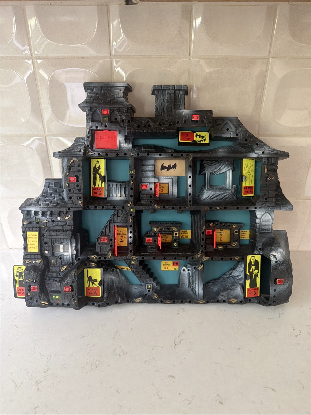 1962 Haunted House Game by IDEAL Toy Company W/ Stand & Jewel Vintage Halloween
