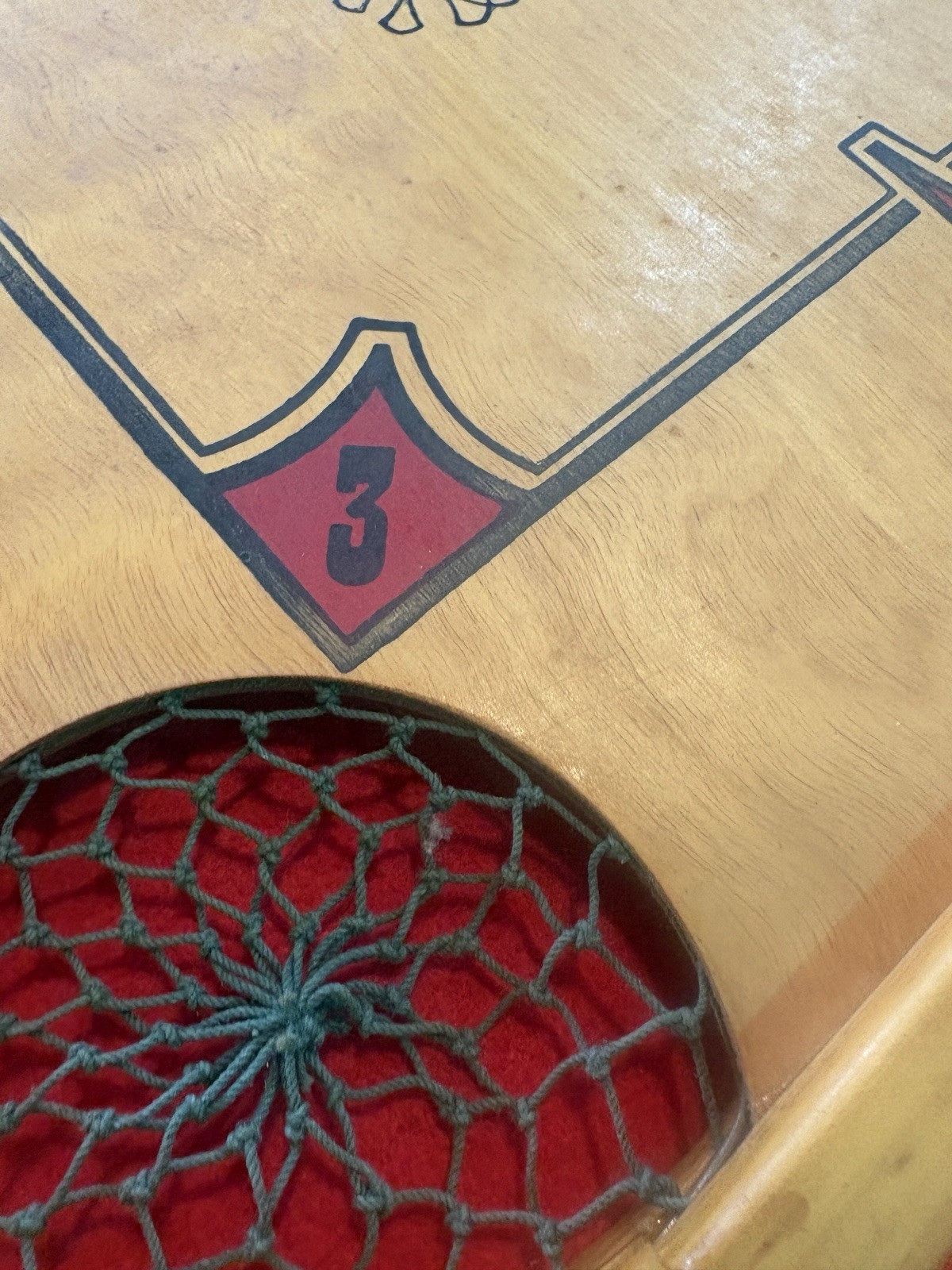 Vintage Carrom Game Board Model 106 Wood Two-Sided 28″ x 28″ w/ Corner Nets.