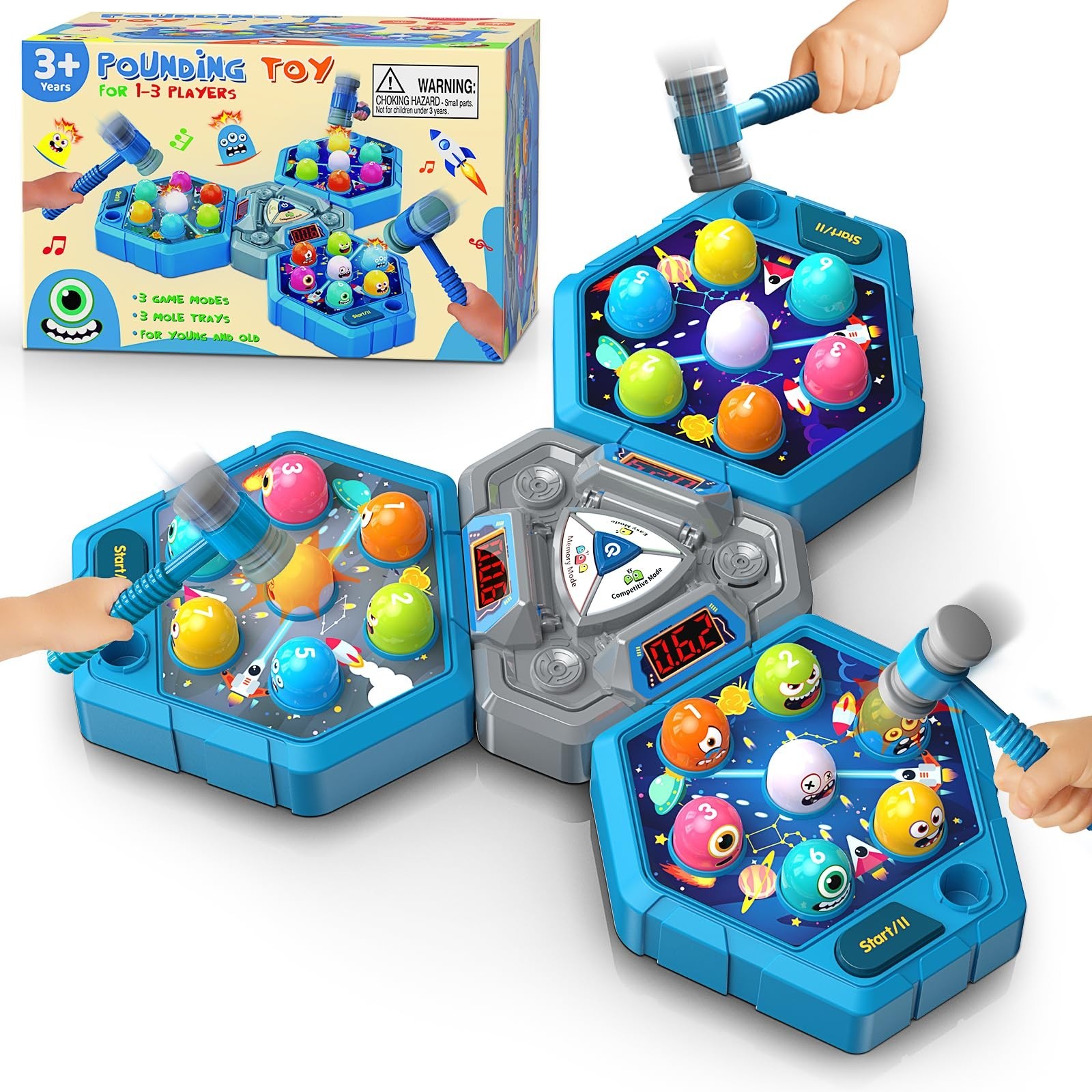 Interactive Whack-a-Mole Game for Kids 3-12, Educational Toy with Hammers, Sound