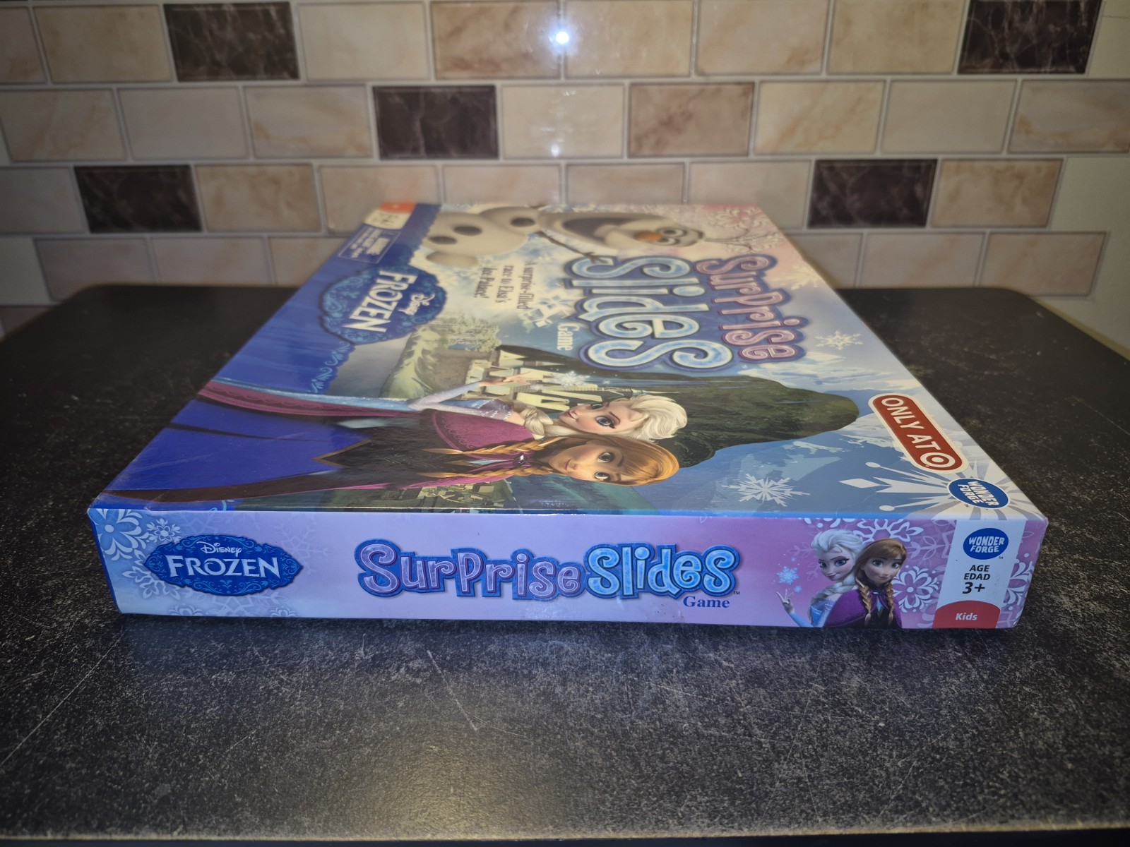 2014 DISNEY Frozen Surprise Slides Board Game Elsa Anna Olaf Kristoff Open Box