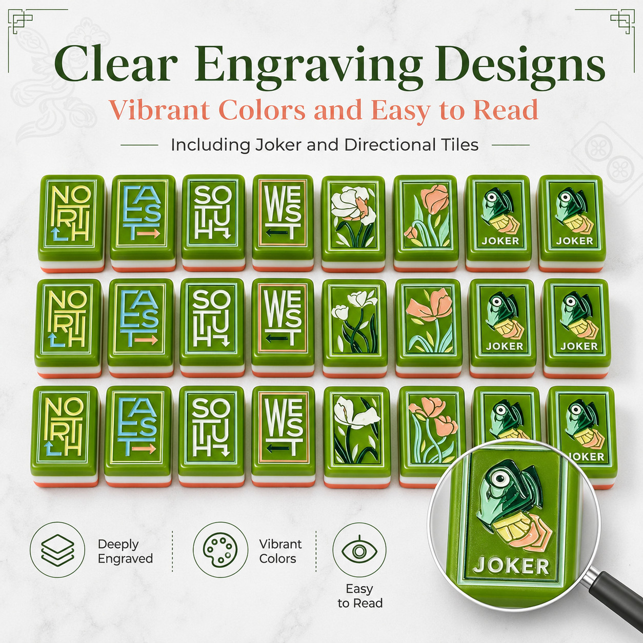 American Mahjong Set 160 Green Floral Acrylic Mahjong Tiles, US Stock
