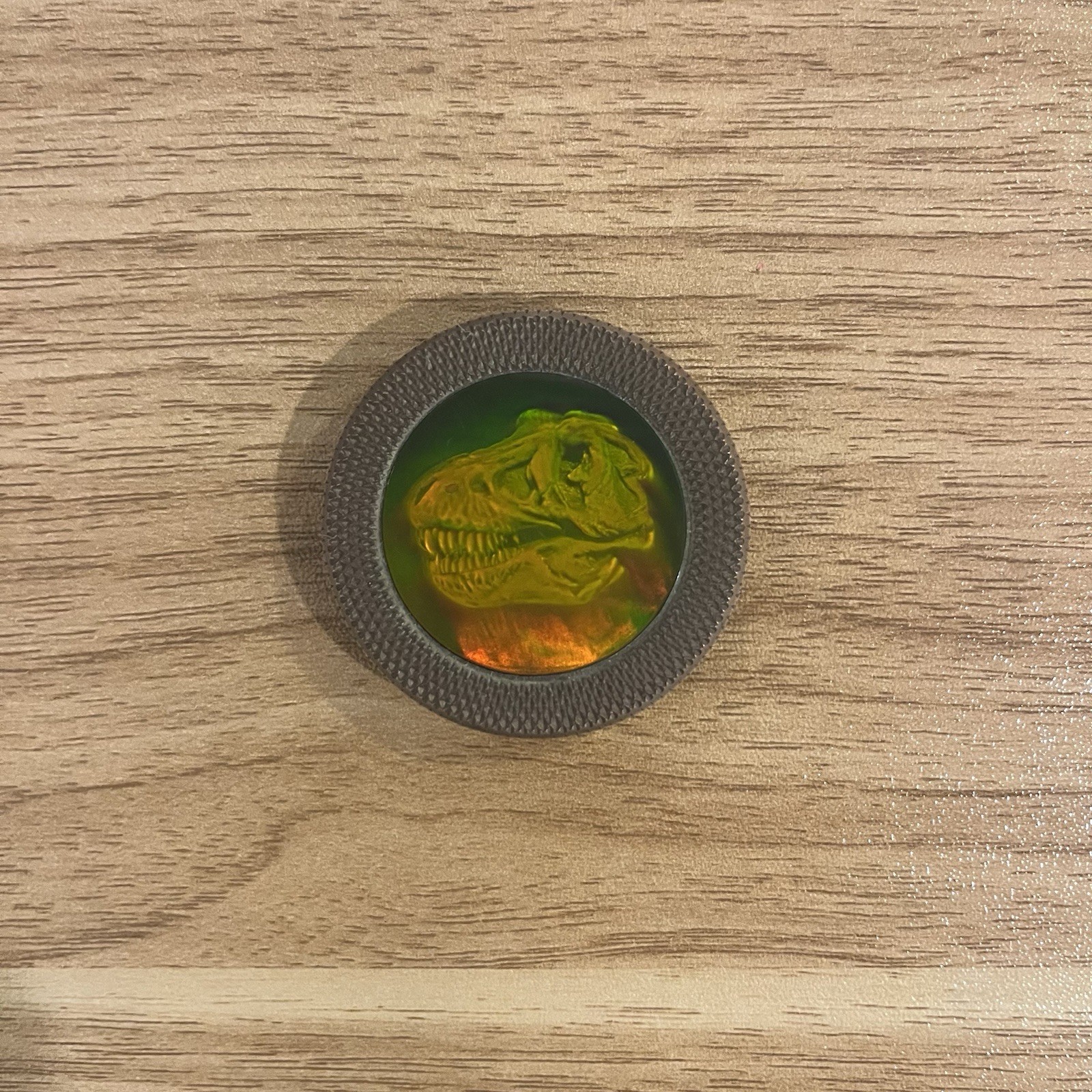 Vintage 90s Heavy Metal POG Slammer Holographic Green T-Rex Skull Dinosaur