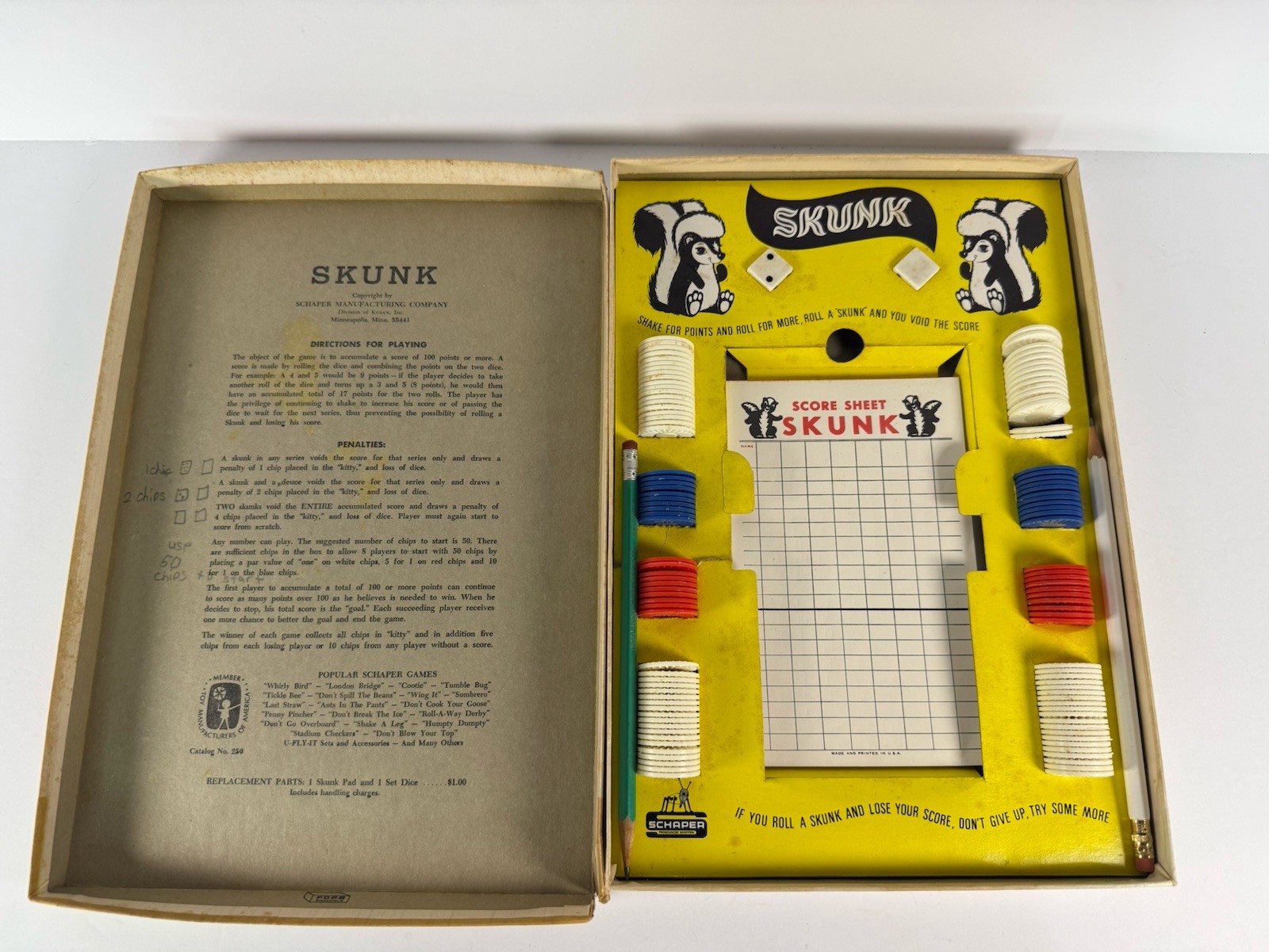 Vintage Skunk Board Game Schaper # 250 Complete Party Game for All Ages 1968