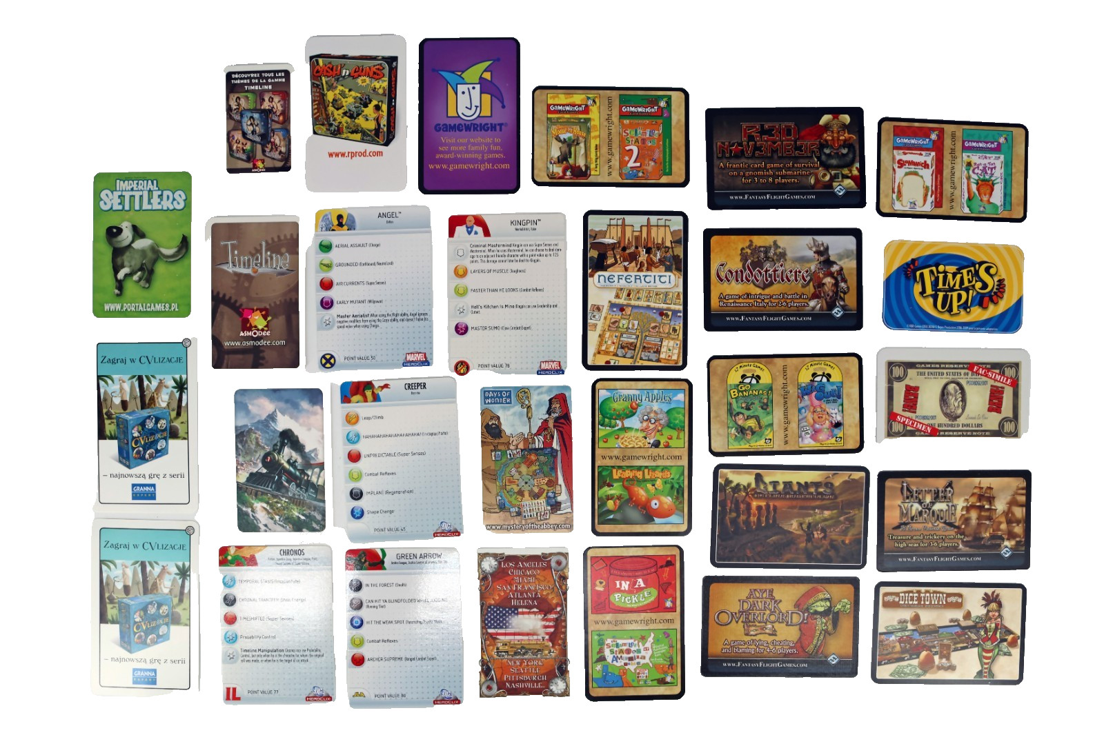 Lot of 28 Board Game Cards Marvel Heroes Ticket to Ride Gamewright Timeline Rare