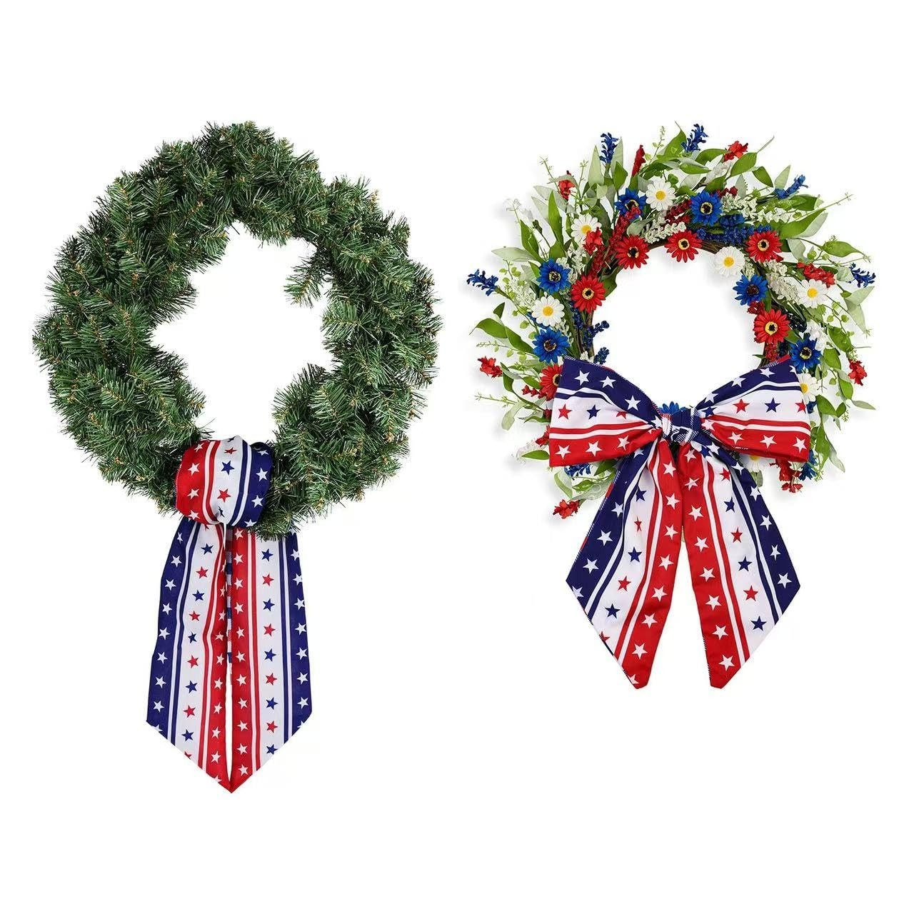 Red White Blue Patriotic Sash for Front Door Wreath 4th of July Decor Stripe