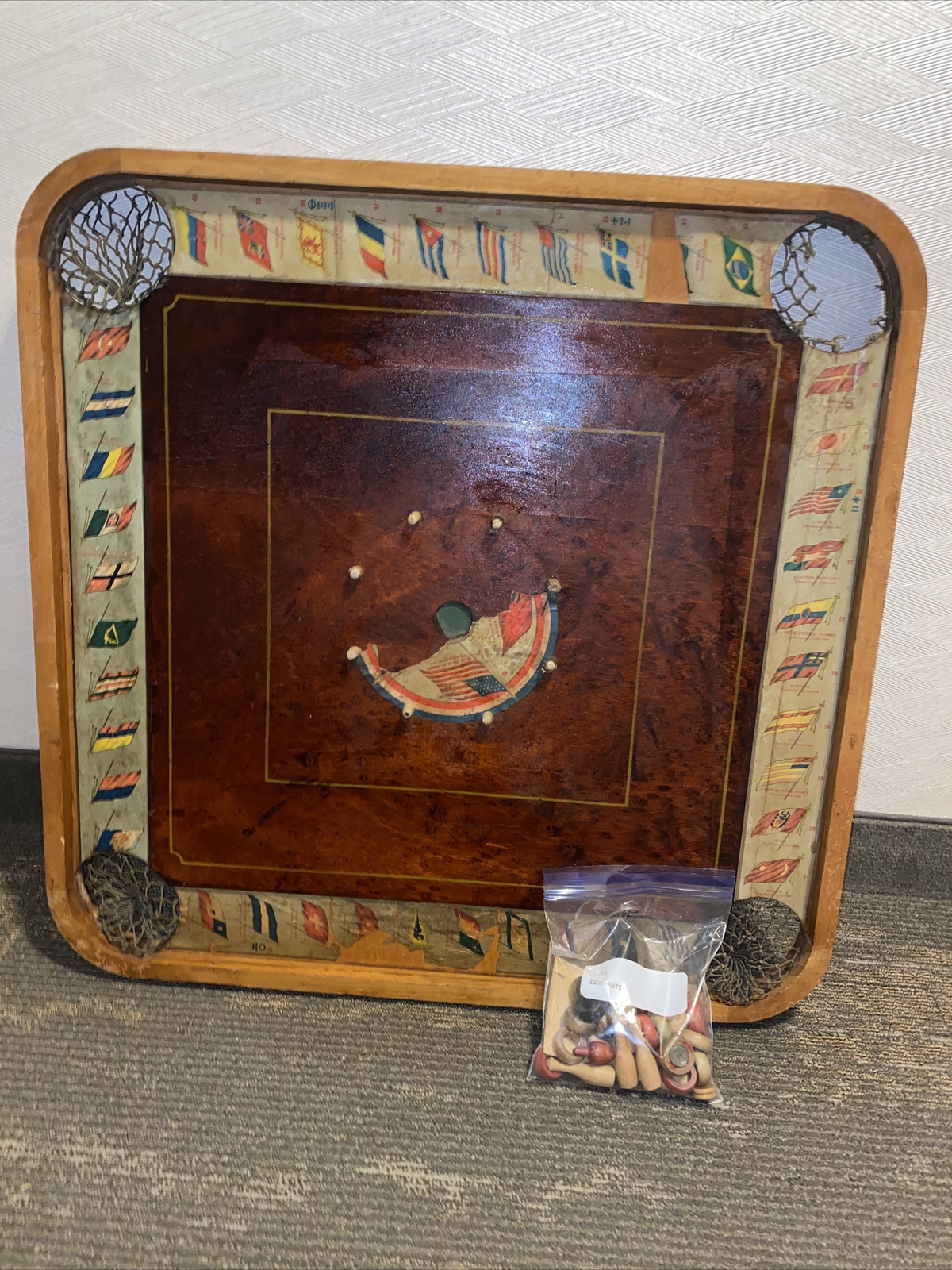 Antique 1913 Archarena Wood Game Board With game Pieces Great Wall Decor