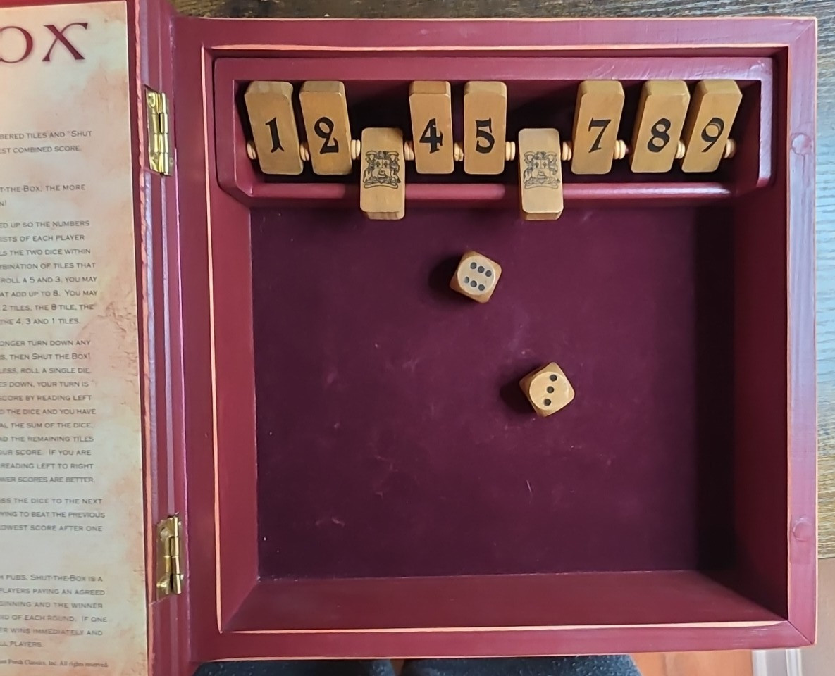 Shut the Box Board Game Front Porch Classics Bookshelf Edition Wood Complete