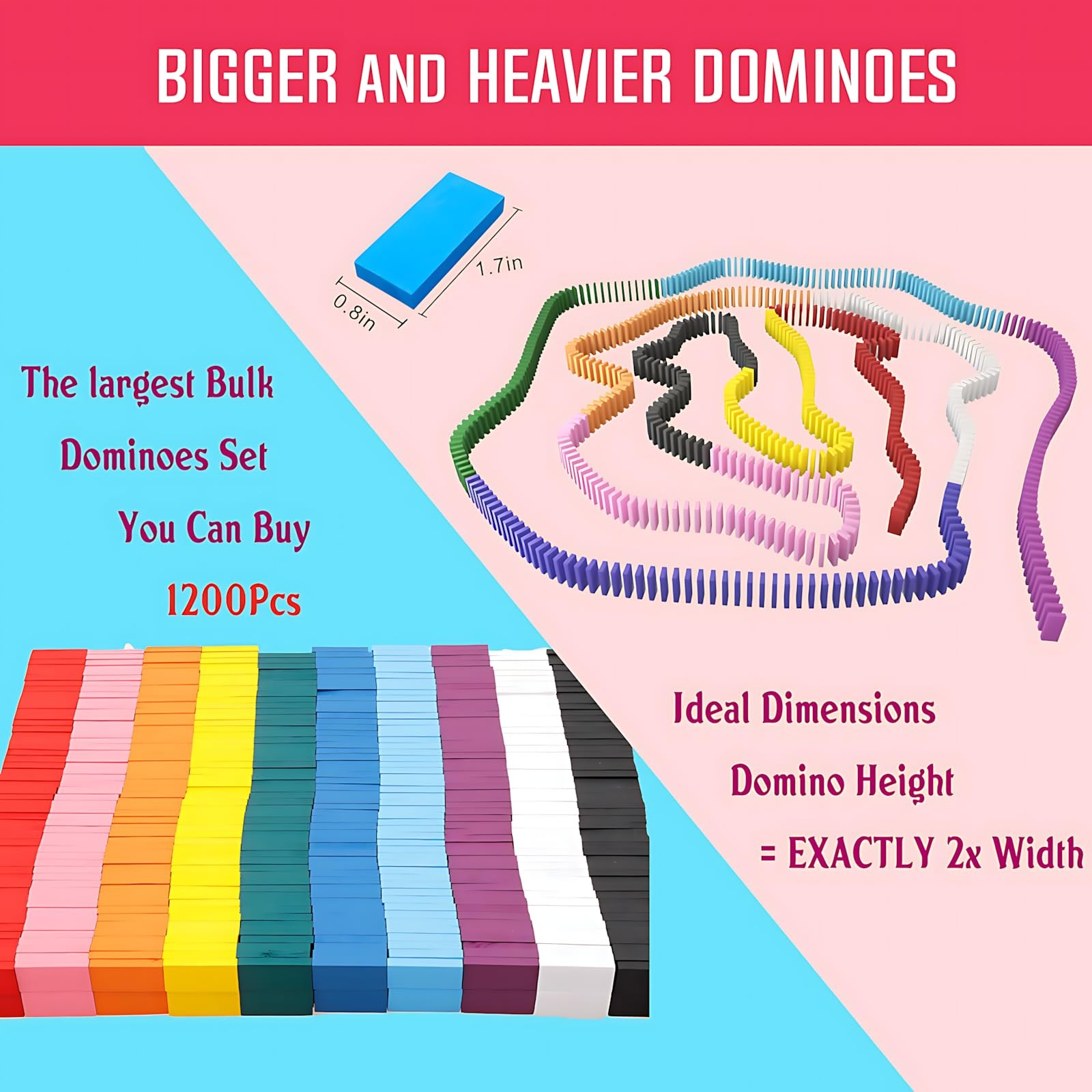 1200 Piece Dominoes Set for , Colorful Dominos Tiles for Building, Stacking, …