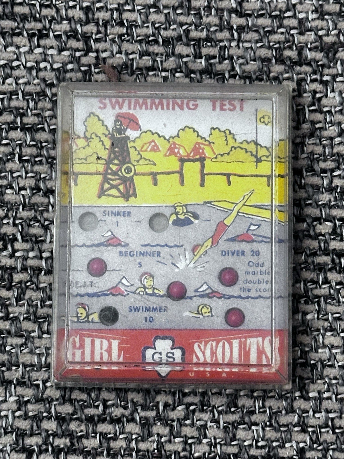 1957 Girl Scouts Swimming Test Patience Ball Manual Dexterity Handheld Game