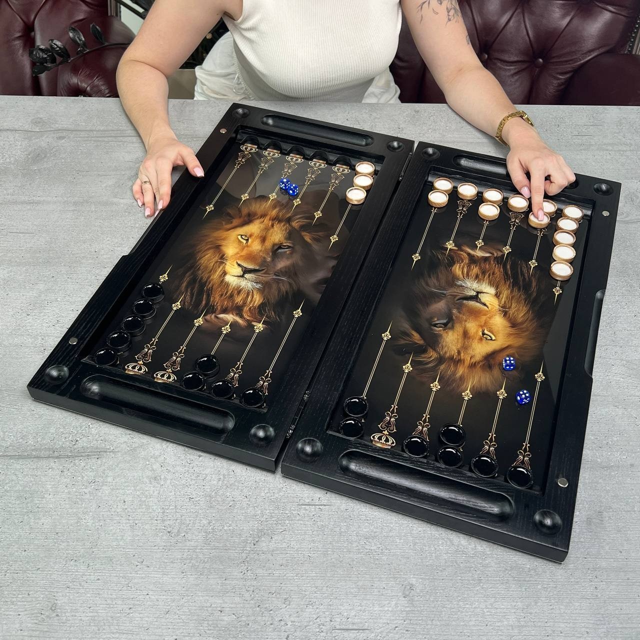 Luxury Glass Backgammon Board Carved Ash Wood Custom Design Milestone Gift Him