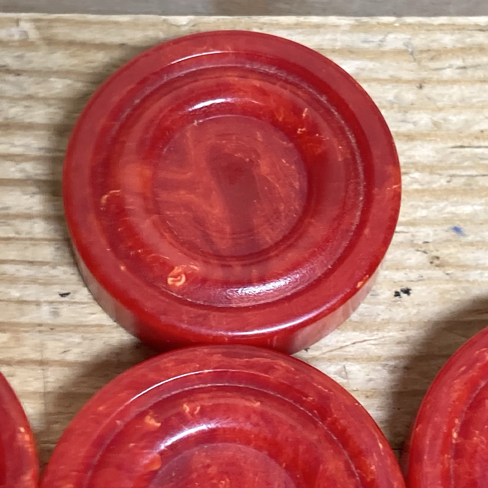 Vintage Bakelite Backgammon Checkers Set with 13 Pieces Red Yellow Butterscotch