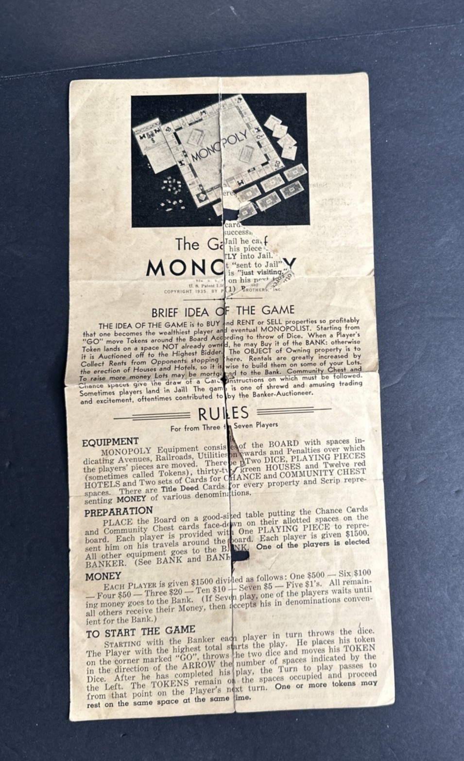 1935 Monopoly Trade-Mark Vintage Original Rules Directions Instructions READ