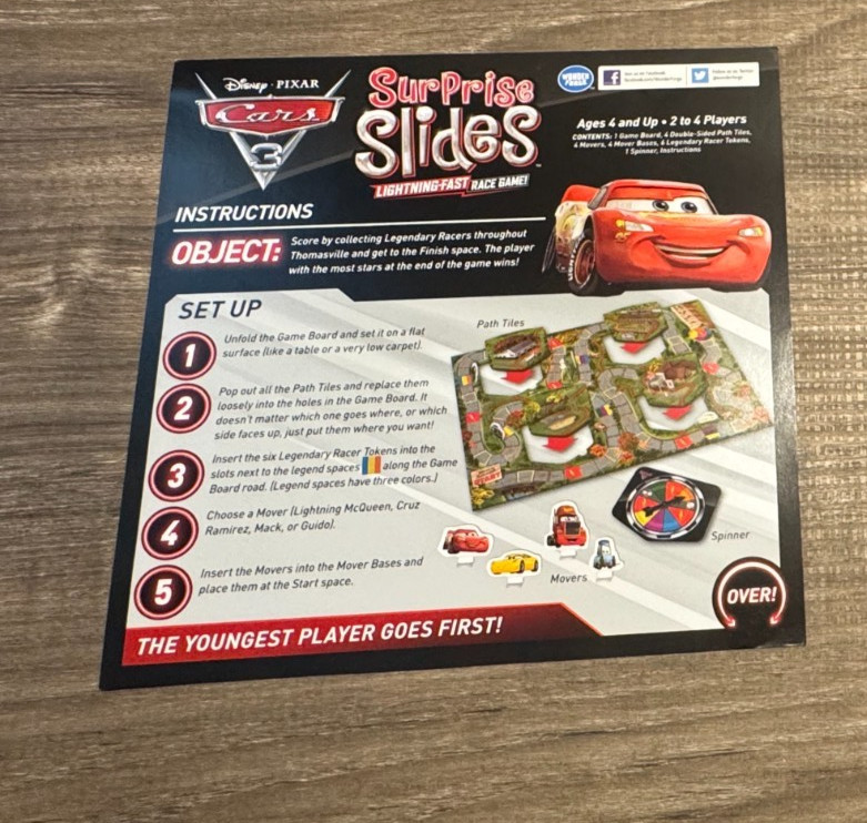 Disney Pixar Cars Surprise Slides Lightning-Fast Race Game Complete In Box