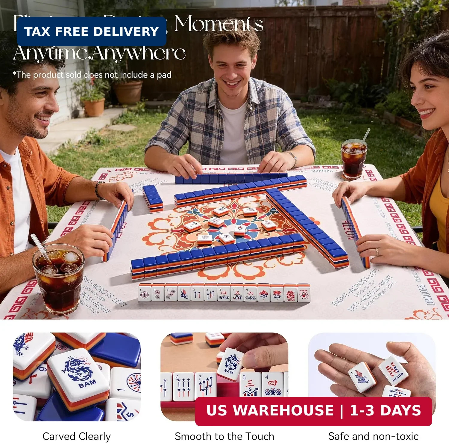 American Mahjong Set, 160 Pcs 4-Layer Colorful Acrylic USA Patriotic Tiles, Comp