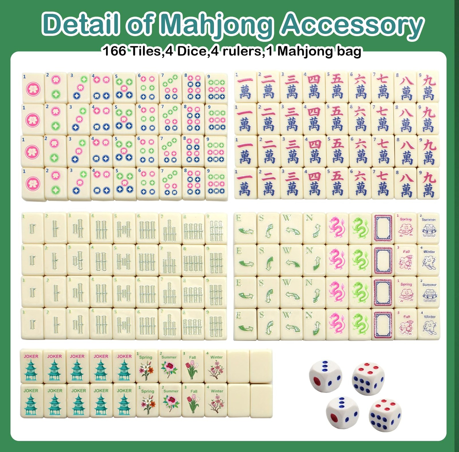 TUSAUW Mini American Mahjong Tile Set Include 166 0.8 Inch Mahjong Tiles 4 Di…