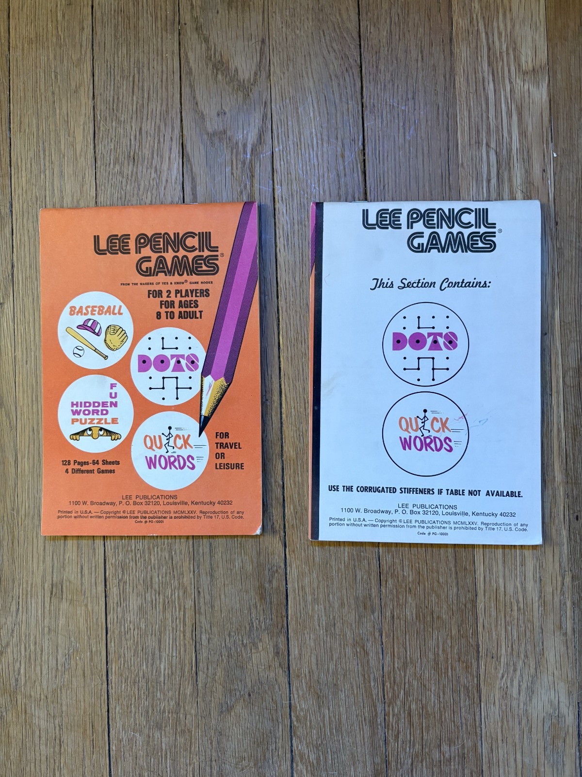 Lee Pencil Games 1975 for 2 Players Age 8 to adult Baseball, Dots, Hidden Word