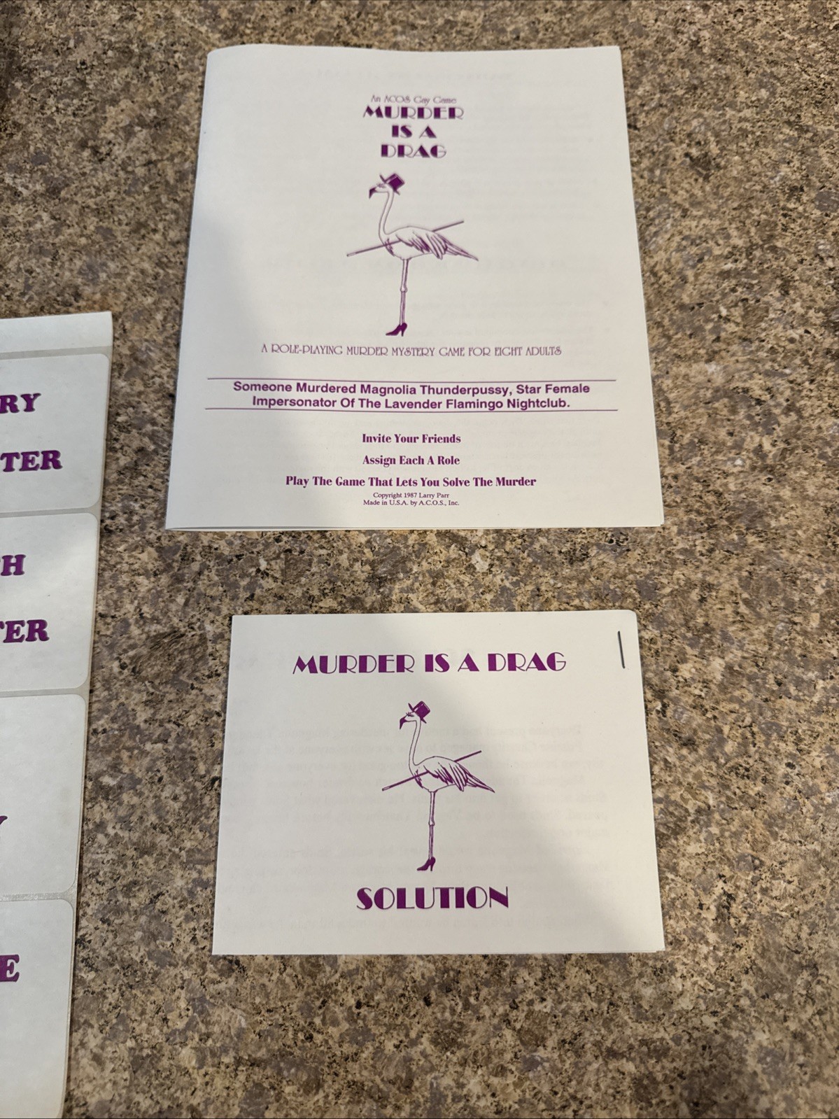 Murder Is a Drag (Queen) Murder Mystery Game Female Impersonator, 1987 RARE