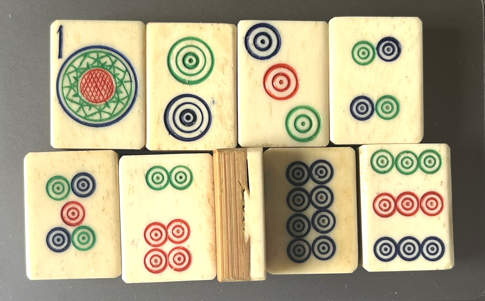 lot 9 Vtg 1920’s Mahjong Bone/Bamboo Replacement Tiles DOT 1 2 3 4 5 6 7 8 9