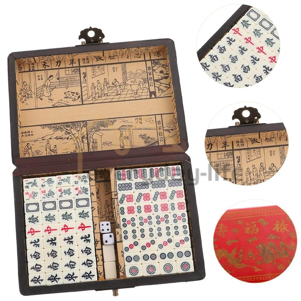 Vintage Chinese Mahjong Set Traditional 144 Tiles Mah-Jong Game Set w/ Case Box