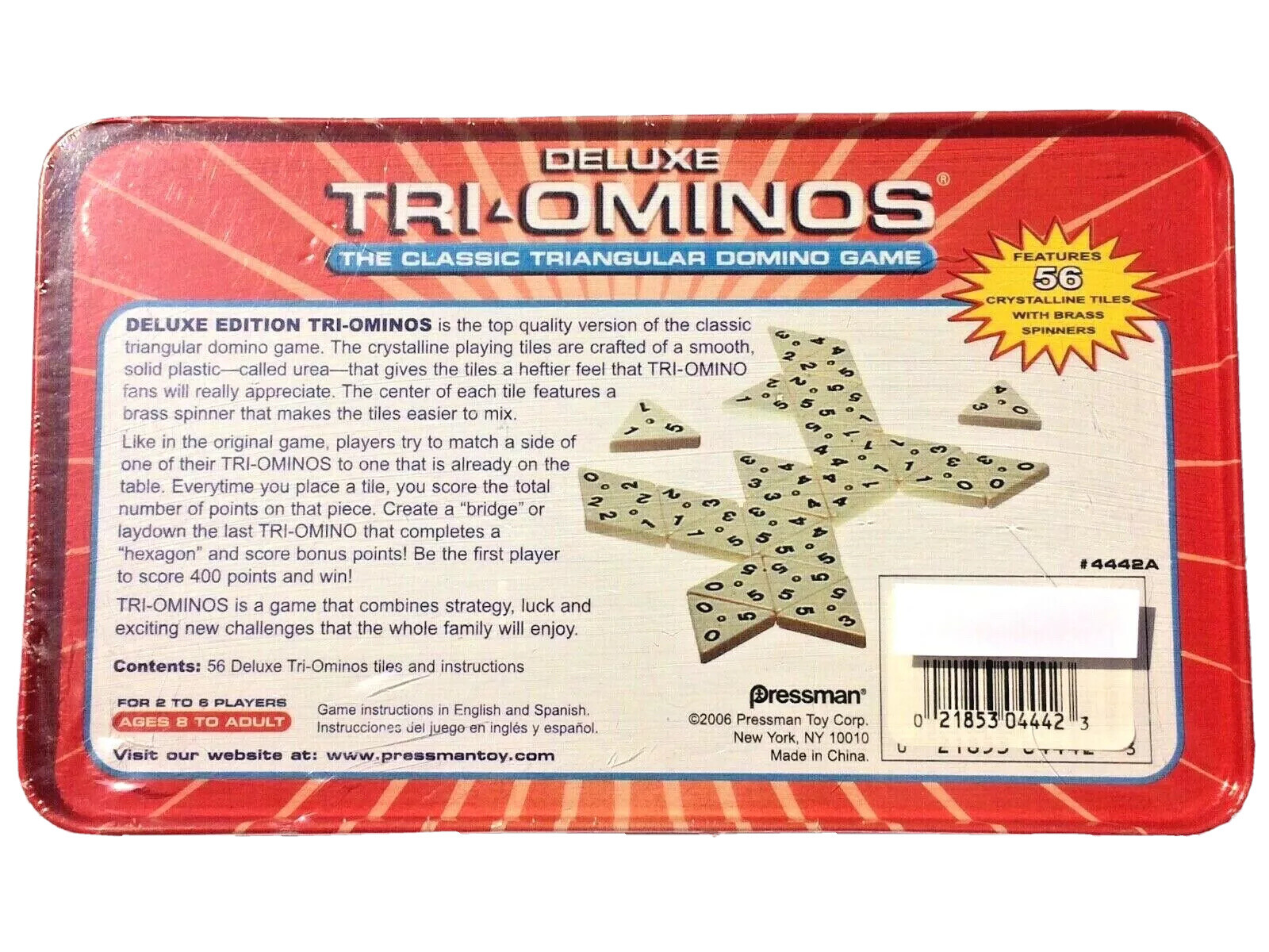 Deluxe Tri-Ominos Tin Classic Triangular Domino Game Pressman Toy 021853044423