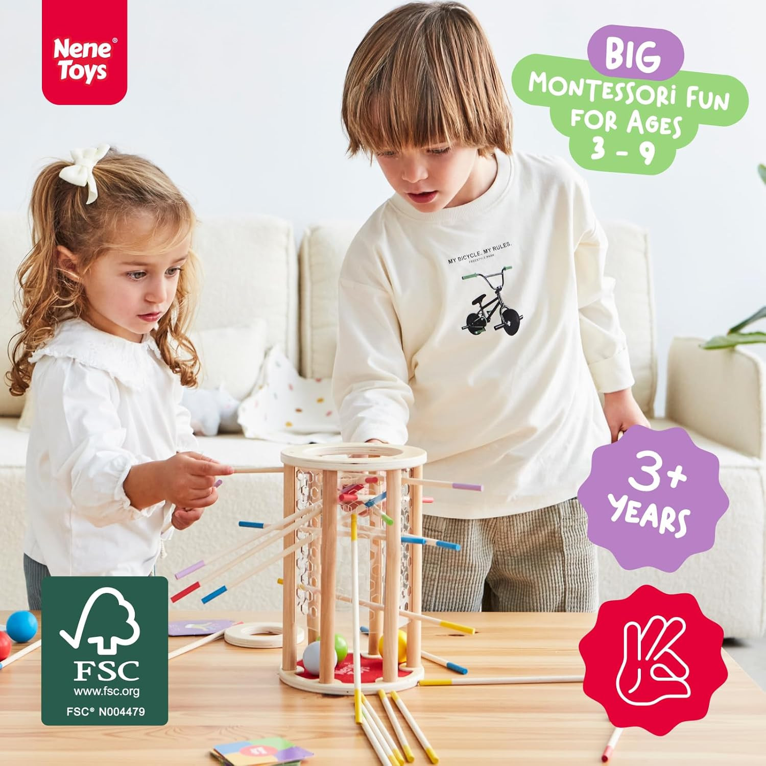 BALLFALL Jumbo – Montessori Wooden Board Game for Kids 3 4 5 6 Years – Colorful