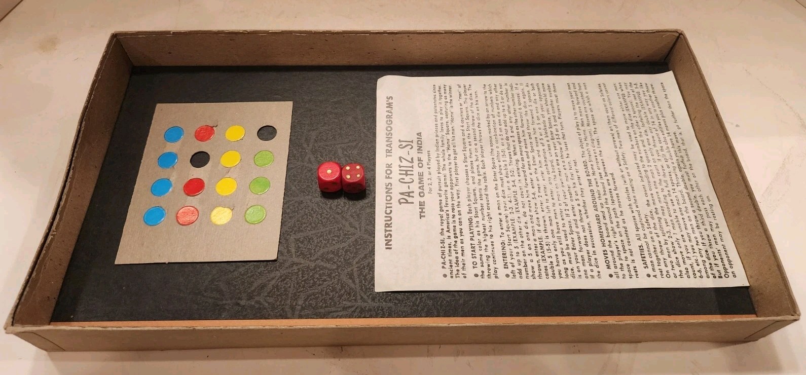 Vintage ” PA-CHIZ-SI” Board Game The Game of India Transogram Family Game