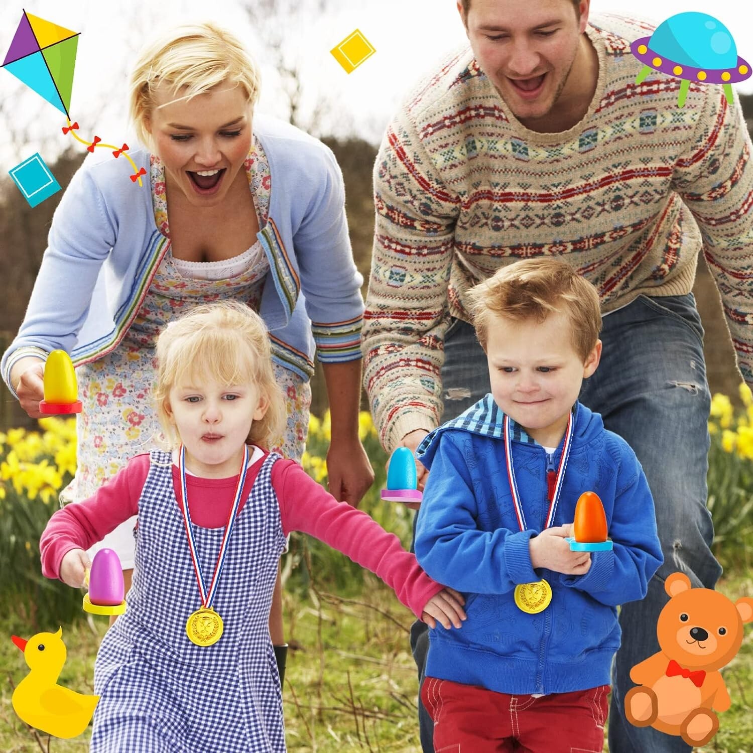 Easter Race Potato Sack Bags, Outside Egg Spoon, Backyard Party Birthday, 40 pcs