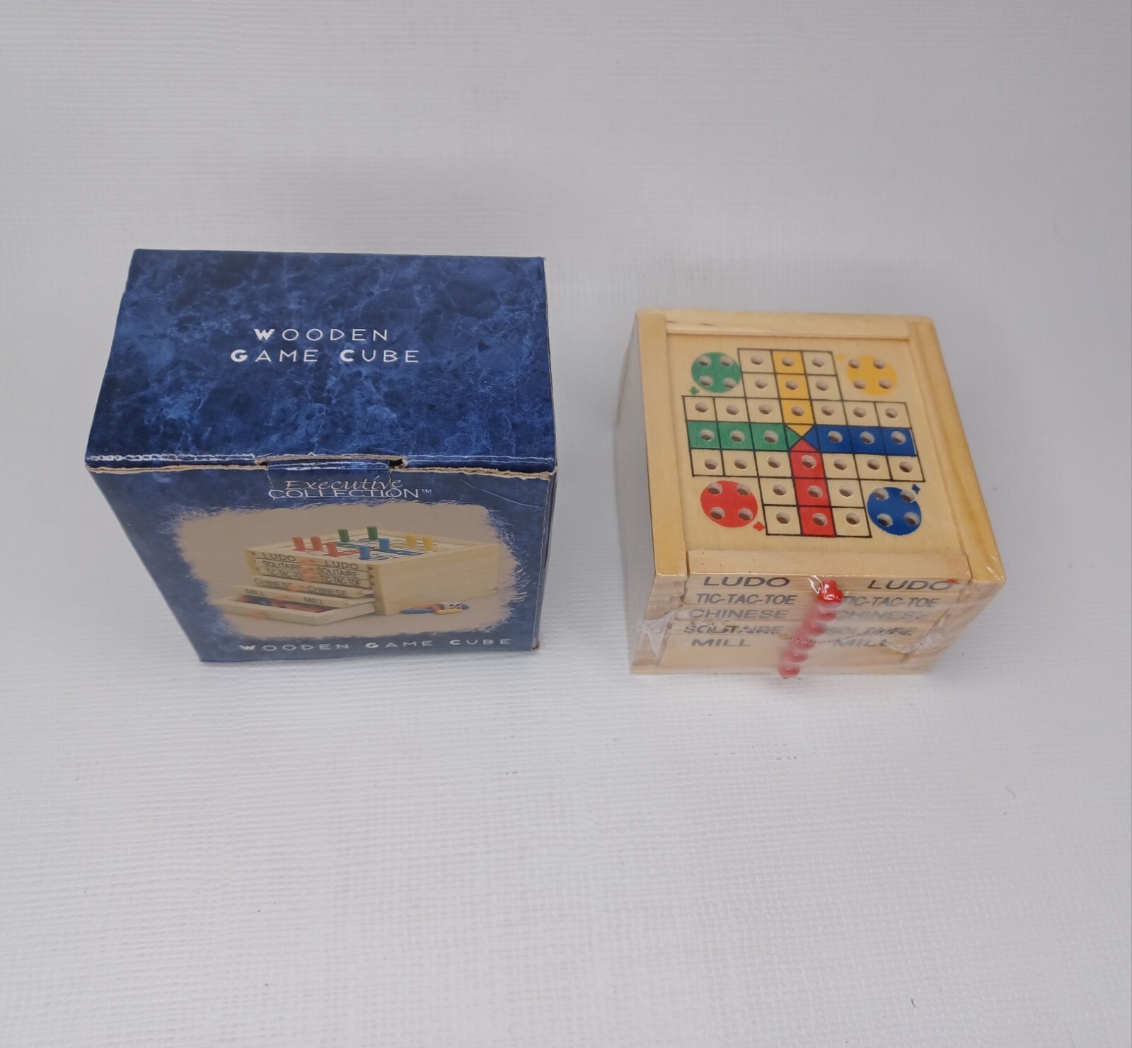 Wooden Game Cube 5 Games Chinese Checkers Solitaire Ludo Mill Tic Tac Toe