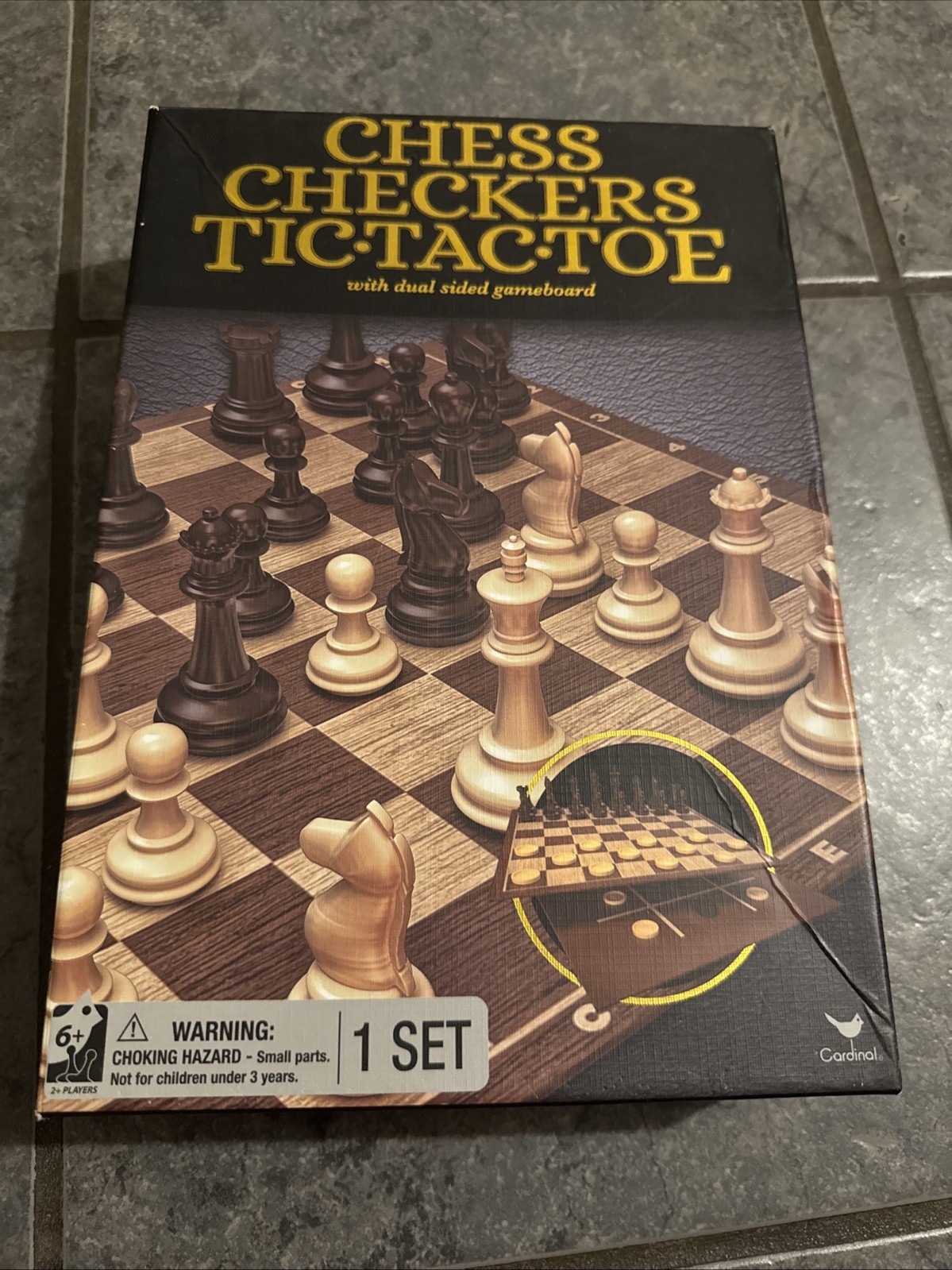 Chess, Checkers, And Tic Tac Toe Set – Foldable Cardboard – Plastic Players