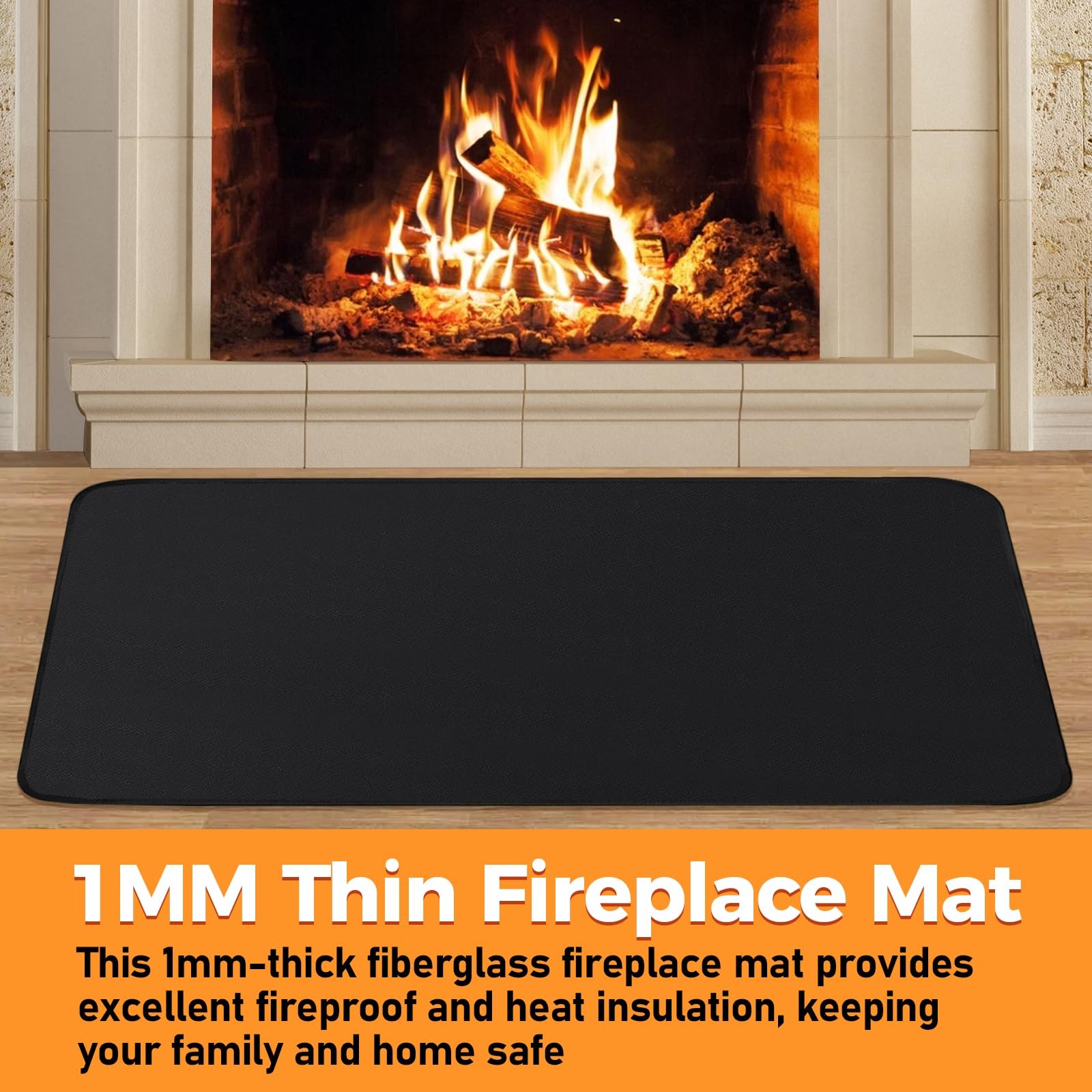 Fireplace Mat, 2′ x 3’6” x 0.04” x 3’6″ (Rectangular), Black