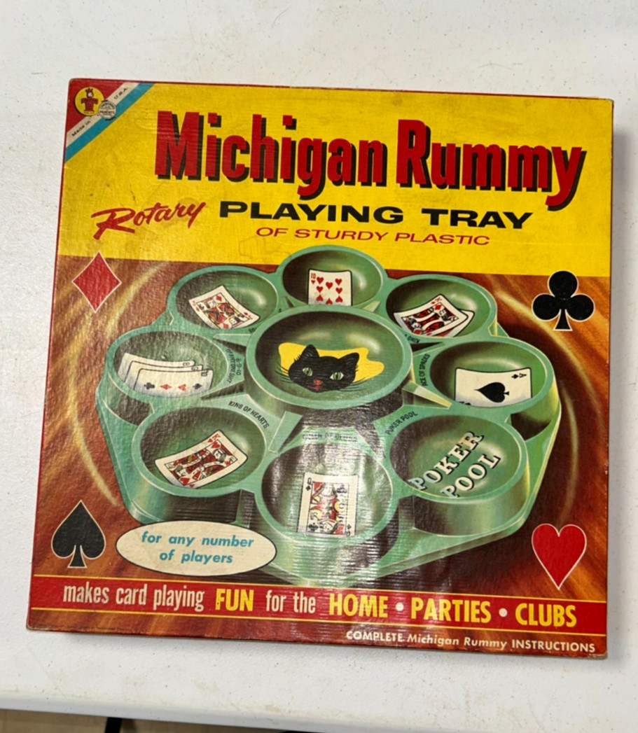 Vintage 1958 Michigan Rummy Playing Tray, Transogram Comp NY Very Nice Cond
