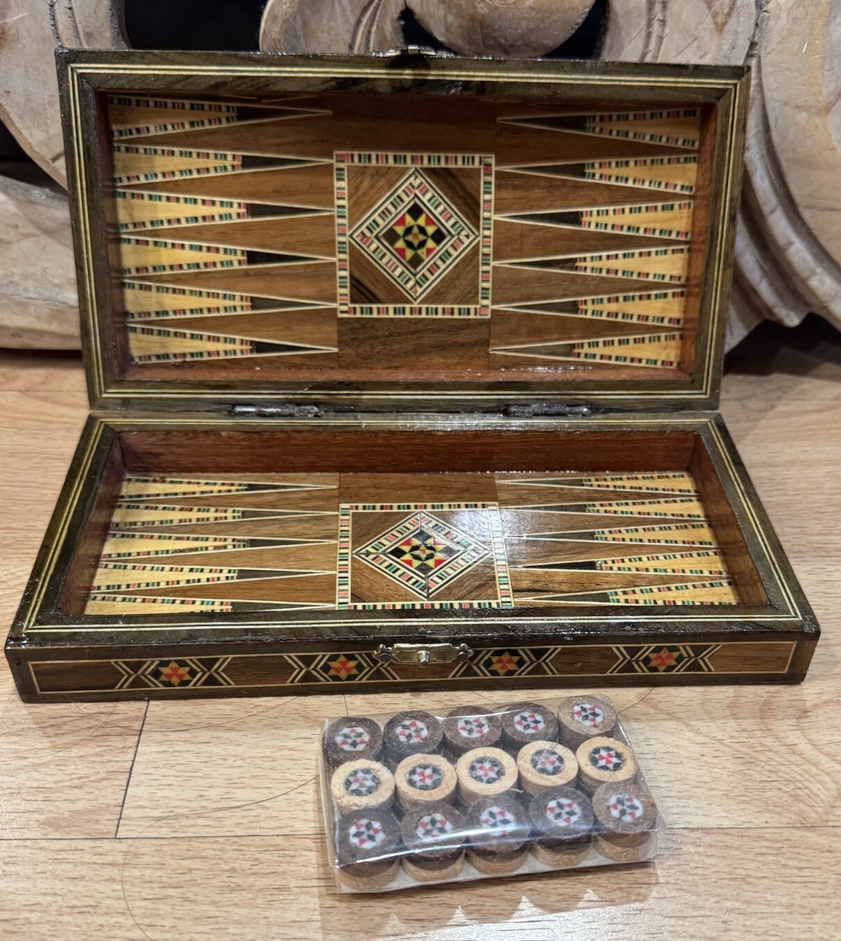 2 in 1 Wood Backgammon + Chess Set Moroccan handmade Wooden Backgammon Board 8”