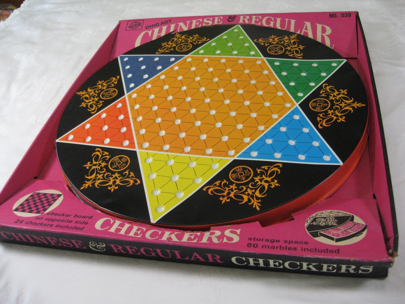Ohio Art metal tin litho board CHINESE & REGULAR CHECKERS – complete w/ box