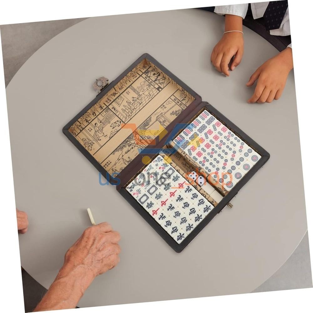 Vintage Chinese Mahjong Set Traditional 144 Tiles Mah-Jong Game Set w/ Case Box
