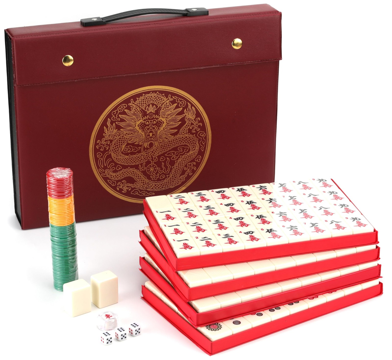Mahjong Game Set 144 Tiles 1.5 X Large Ivory White Melamine Travel Case Mose